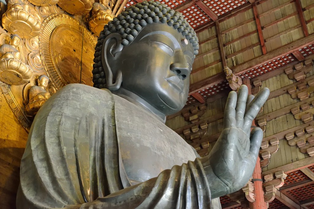 Great Buddha Daibutsu statue inside Todai-ji Temple Nara, a spectacular day trip from Kyoto Japan