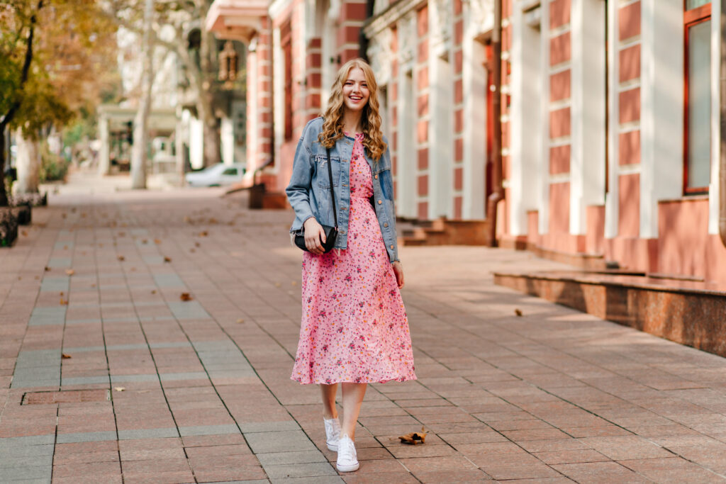 japan spring dress outfit denim jacket sneakers travel