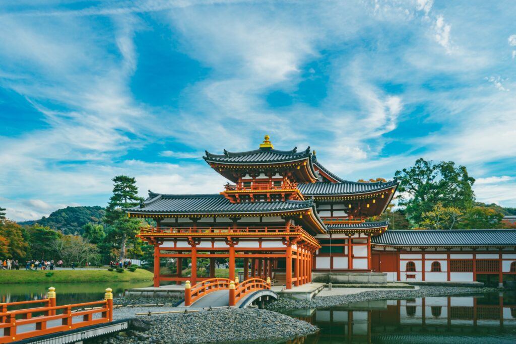 Byodoin Temple reflected in pond in Uji near Kyoto Japan UNESCO World Heritage Site

