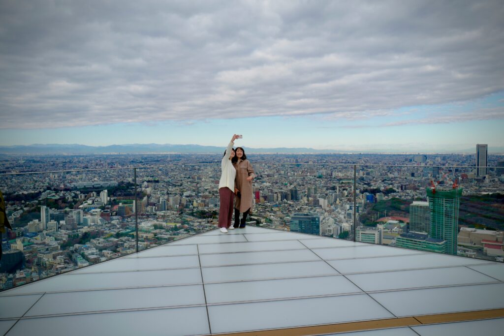 Panoramic sunset view of Tokyo from the Shibuya Sky observation deck